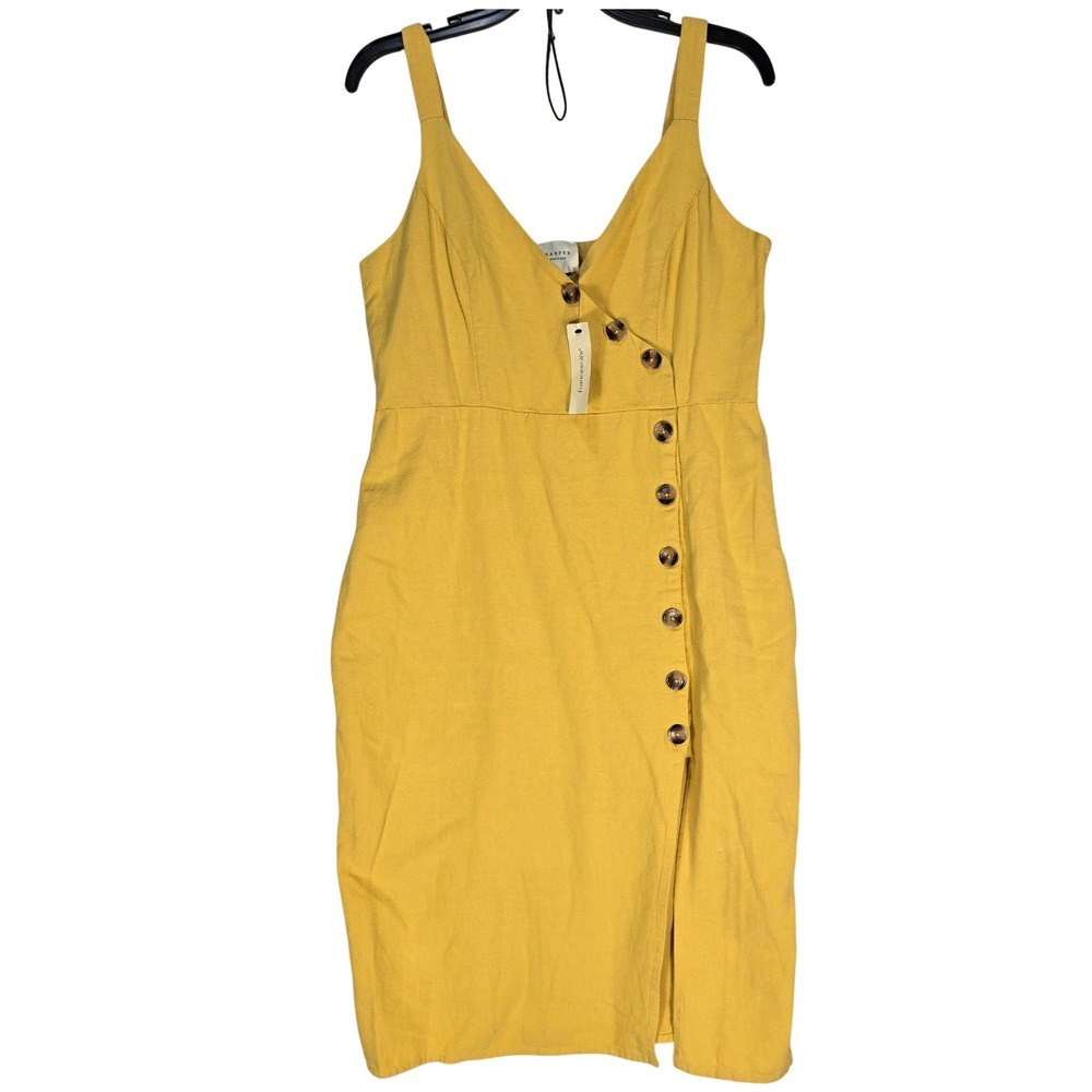 Francesca's Dress Womens L Harper Heritage Yellow Button Slit NEW Vacation